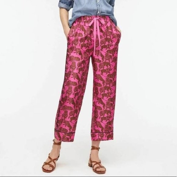 J. Crew Pants - J. Crew Collection silk pant lion print- pink sz 6